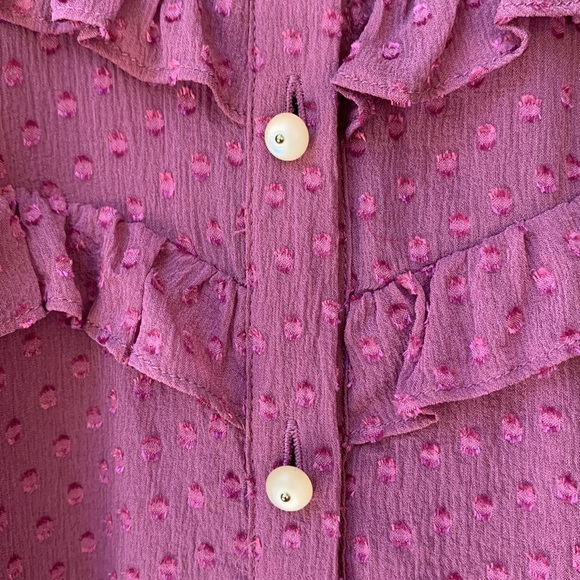Rebecca Taylor Swiss Dot Satin Dot Ruffle Purple Blouse button down Long Sleeve - Picture 6 of 10